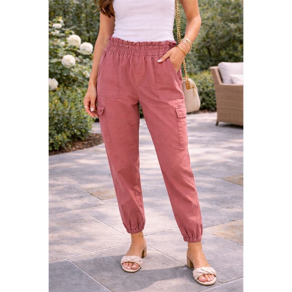 Vanilla Star Dusty Rose Paperbag Waist Jogger Pants Size M